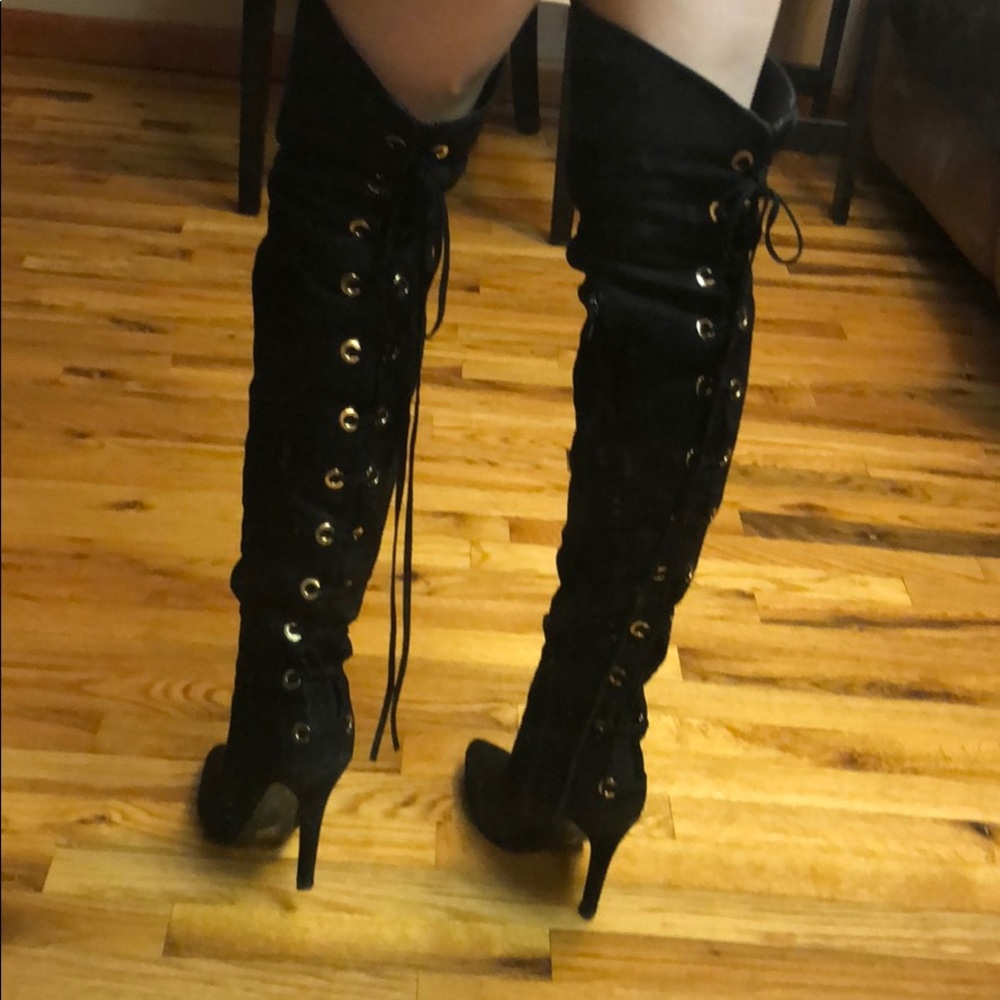 Black over the knew eyelet boots